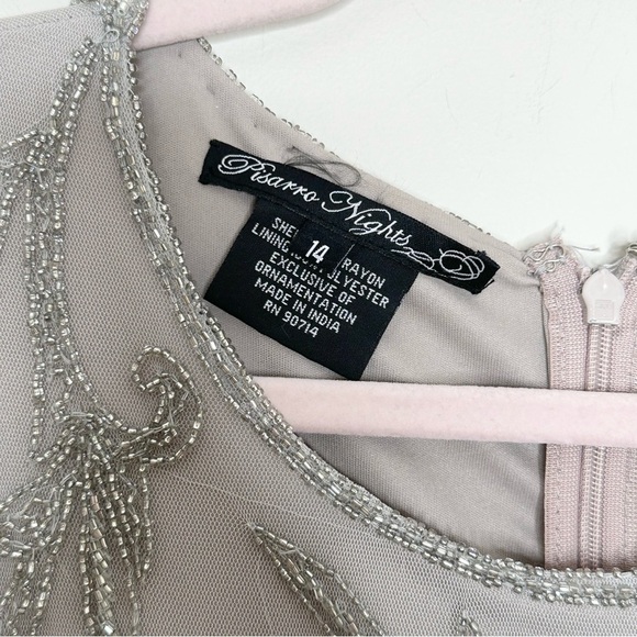 NWT Pisarro Nights Size 14 Silver Embellished Chiffon Gown - Picture 10 of 12